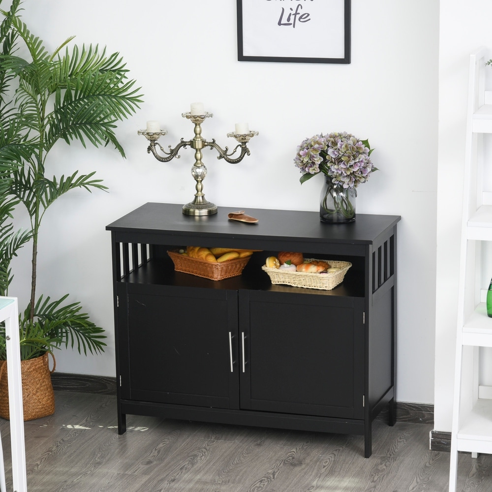 HOMCOM Kitchen Console Table  Buffet Sideboard  Wooden Storage Table with 2 Level Cabinet and Open Space