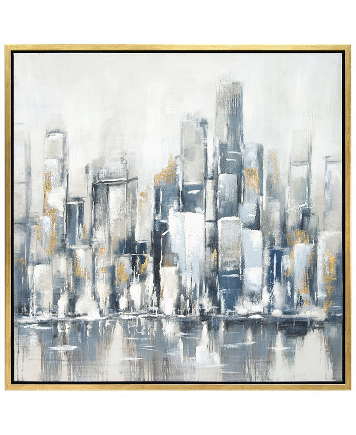 Empire Art Direct Winter Cityscape Textured Glitter Hand Painted Canvas Wall Art  36 x 36