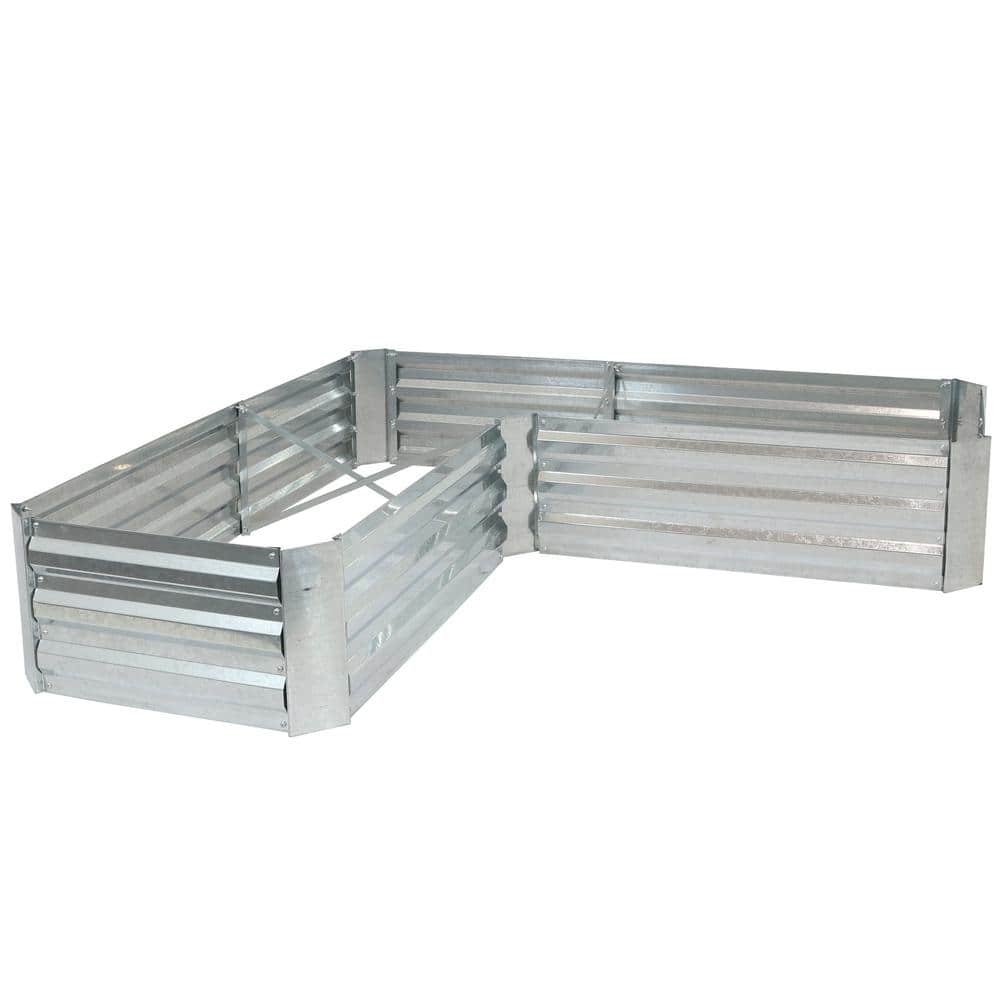 Sunnydaze Decor L-Shaped Silver Galvanized Steel Raised Garden Bed HB-785