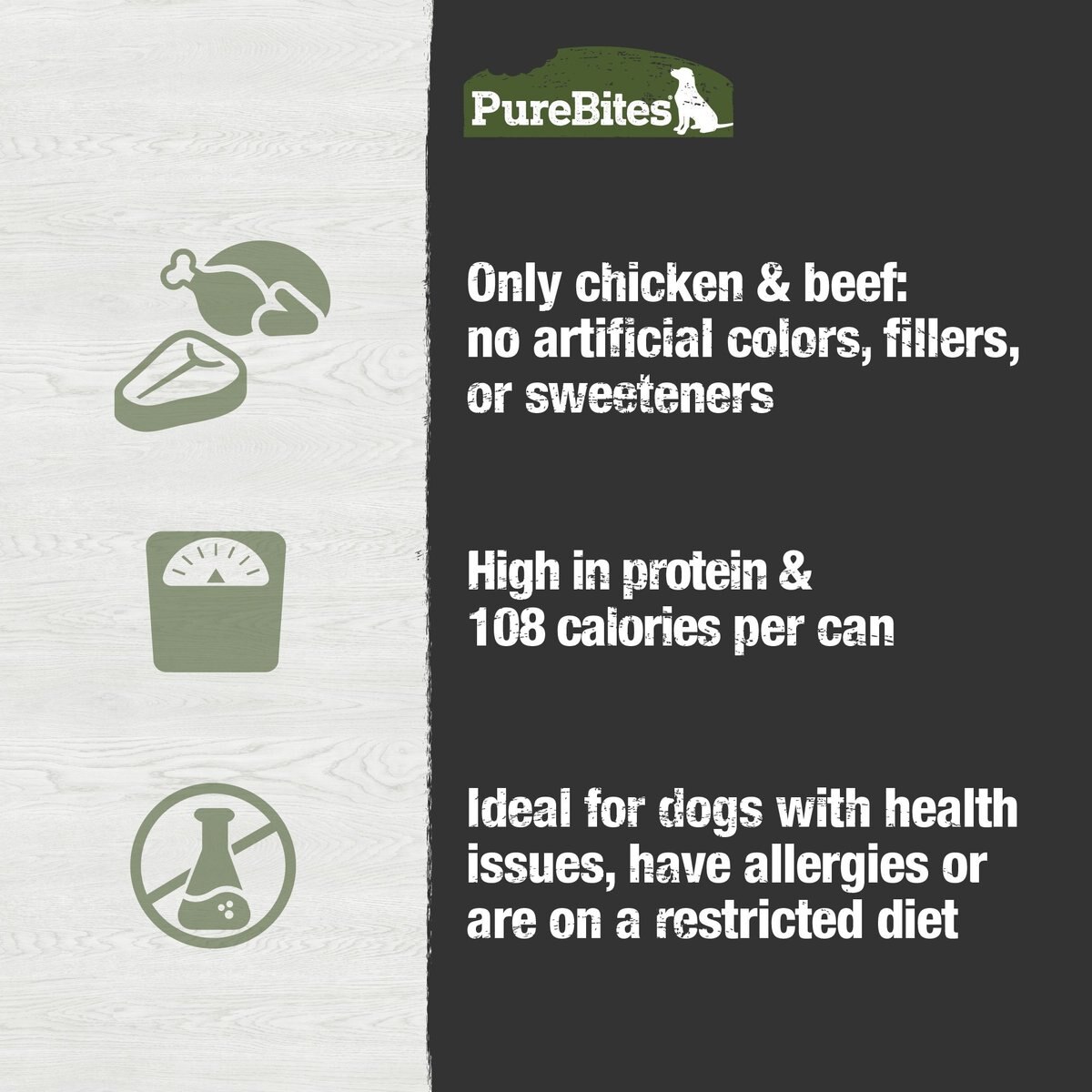 PureBites 100% Pure Chicken and Beef Paté Dog Food Toppings， 2.5-oz can， 12 count