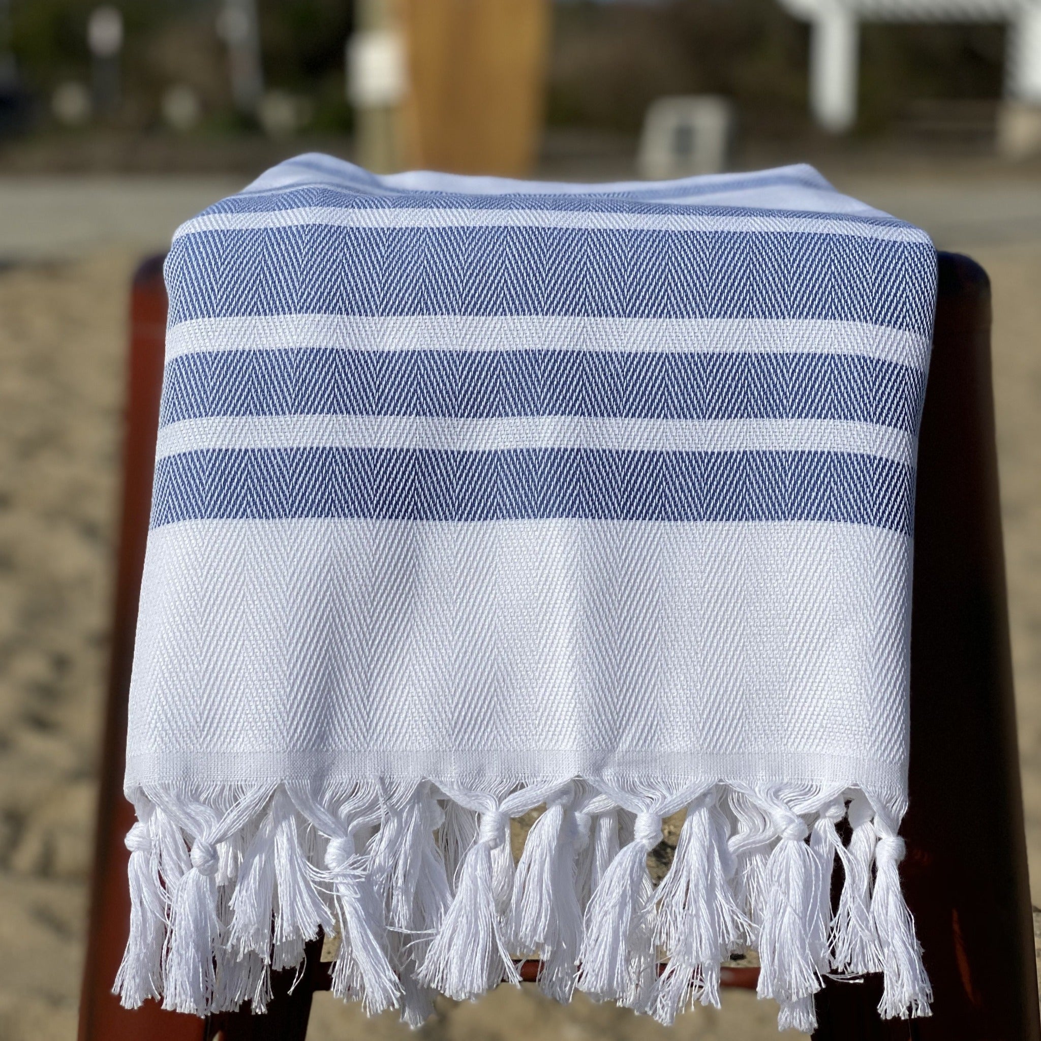 Royal Blue & White Agatha Herringbone Peshtemal Beach Towel