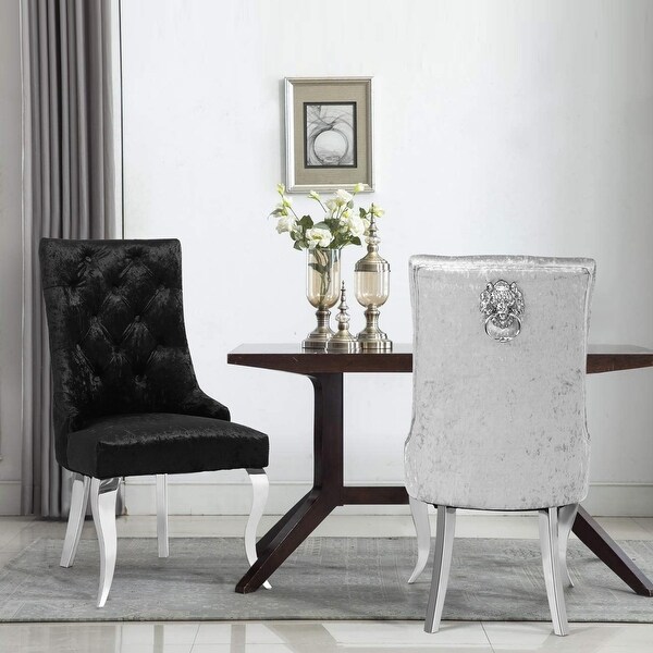 1x Tufted Velvet Dining Side Chair Wingback Upholstery Lion Knocker - 22x22x42 inch