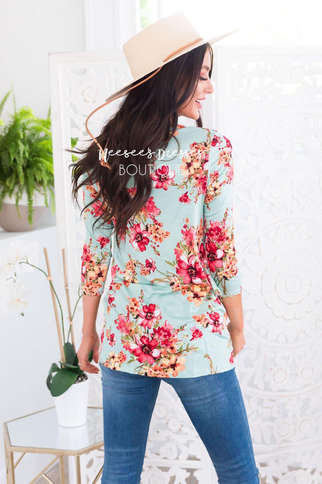 Floral Side Modest Twist Top