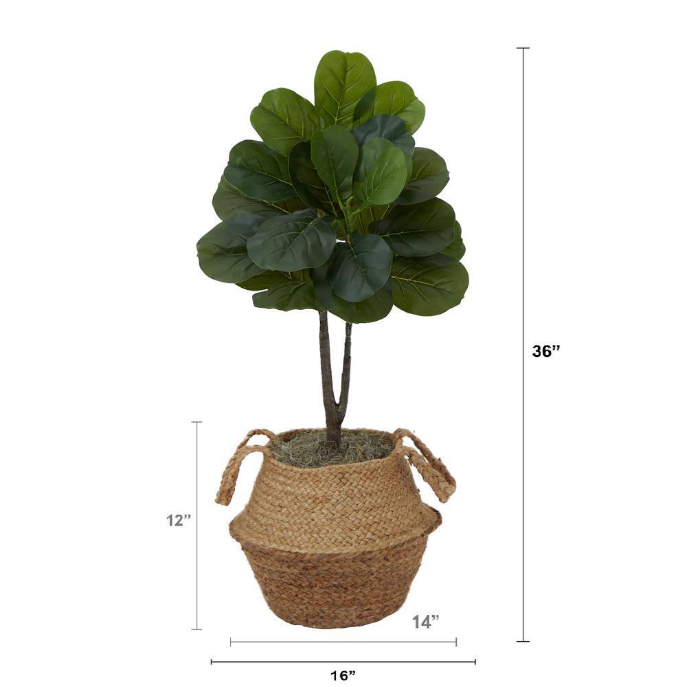 Nearly Natural 3 ft. Artificial Fiddle Leaf Fig Tree with Handmade Cotton and Jute Woven Planter DIY Kit (Set of 2) P1908-S2-NT