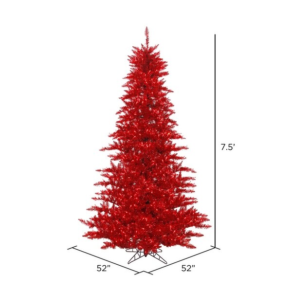 Vickerman 7.5' Tinsel Red Fir Artificial Christmas Tree，Red Duralit LED Lights