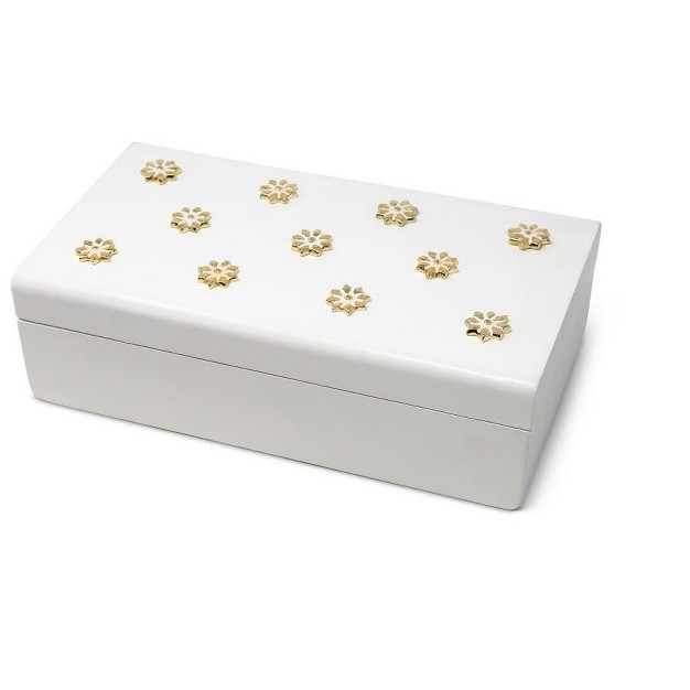 Classic Touch White Wooden Decorative Box With Gold Flower Beads