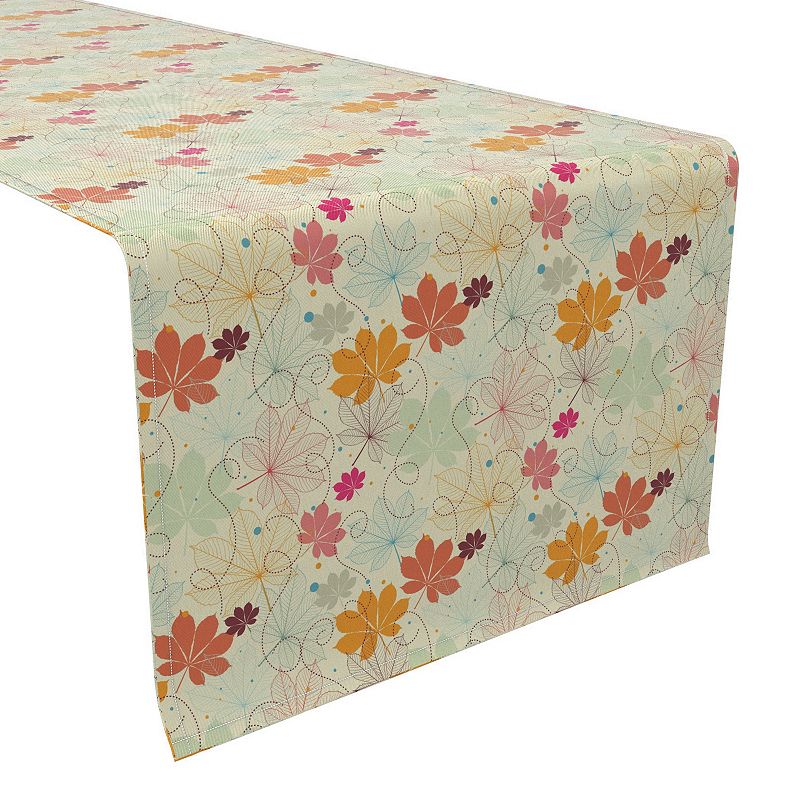 Table Runner， 100% Cotton， 16x108， Retro Stenciled Leaves