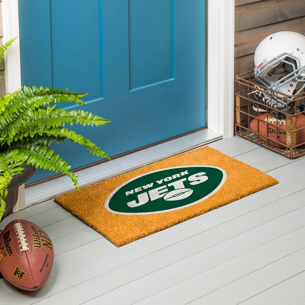 Evergreennflnew York Jets Logo Natural Coir 28 X 16 Inches Indoor Outdoor Doormat