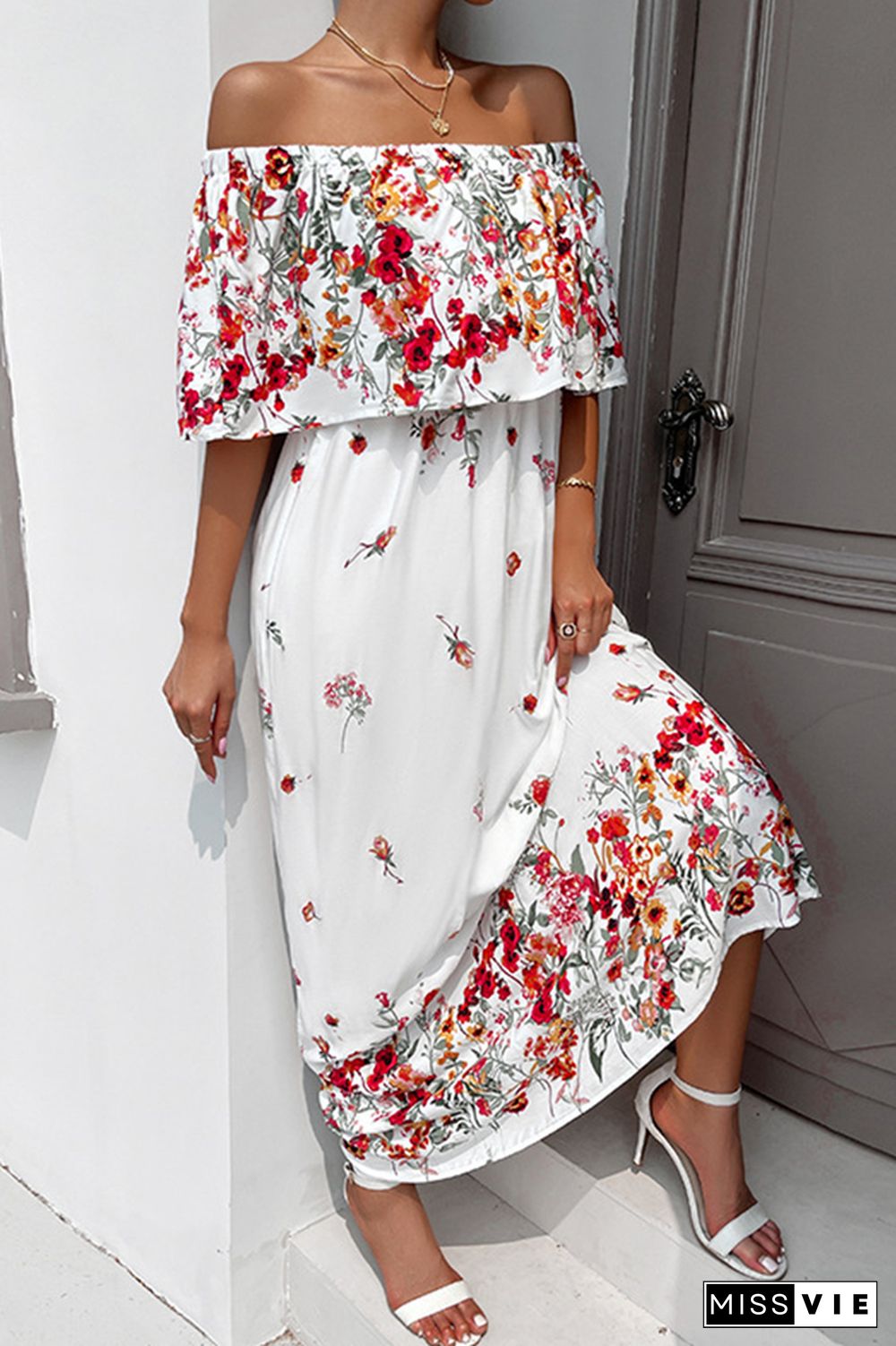 Off Shoulder Floral Maxi Dress Wholesale