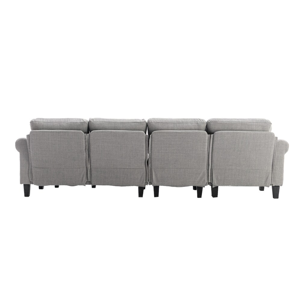 Velvet Upholstered L Shaped Sectional Sofa With Ottoman