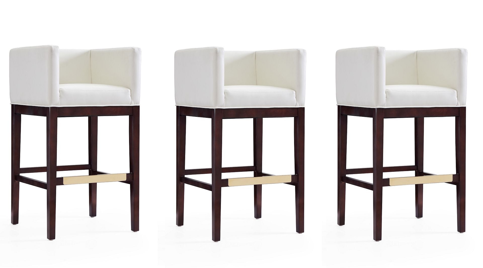 Manhattan Comfort Kingsley 38 in. Ivory and Dark Walnut Beech Wood Barstool (Set of 3)