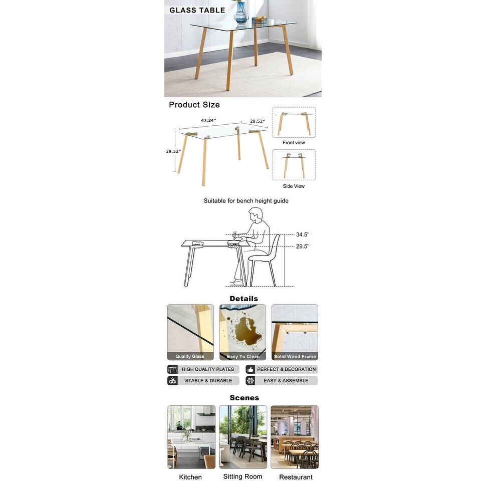 Glass Dining Table Modern Minimalist Rectangular for 4 6   Gold