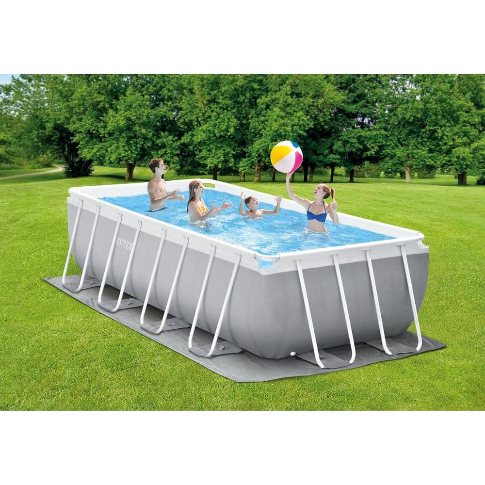 Intex 16 ft. x 8 ft. x 42 in. D Rectangular Metal Frame Above Ground Pool 26791EH