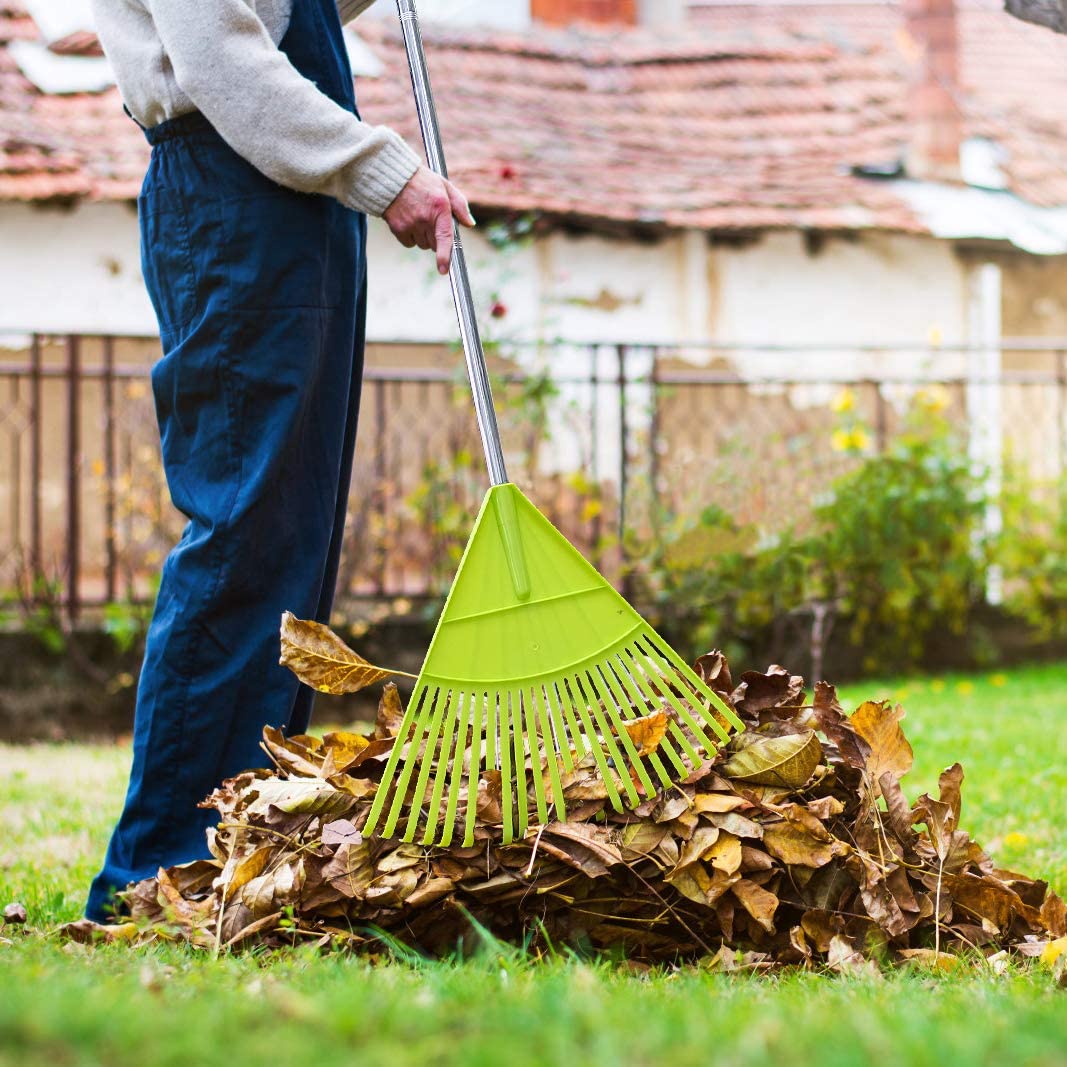 Plastic Leaf Rake Set, Garden Poly Shrub Rake with 56’’ Lightweight Stainless Steel Handle, Durable Plastic Head 22Tines & 15Tines