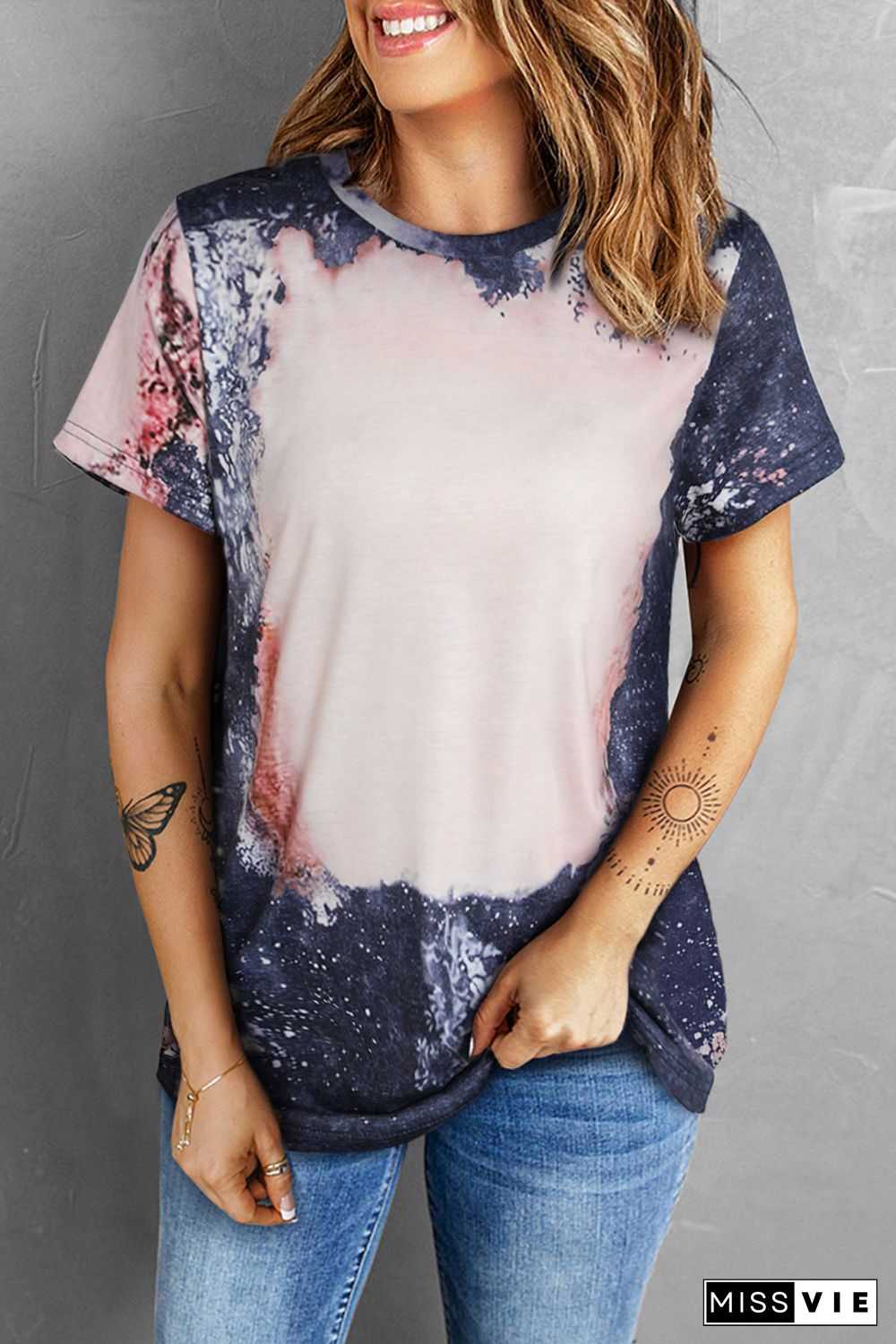 Multicolor Blank Apparel- Western Fashion Bleached Tie-dye T-shirt