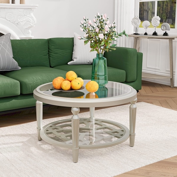 Modern Coffee Table with Tempered Glass Top， 32