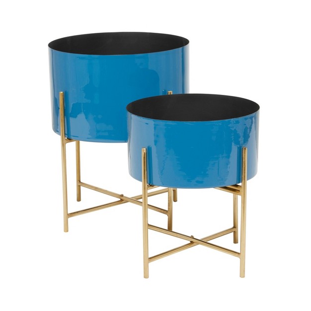 Olivia amp May 2pc Round Modern Metal Planter Pots With Gold Metal Stands