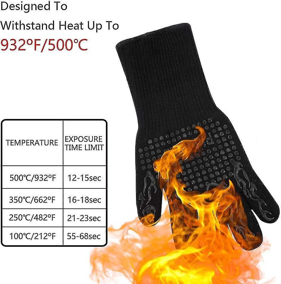 Bbq Tool 35cm Bbq Gloves， 1472f Heat Resistant Non-slip Grill Mitt With Elastic Cuff For Frying， Bbq