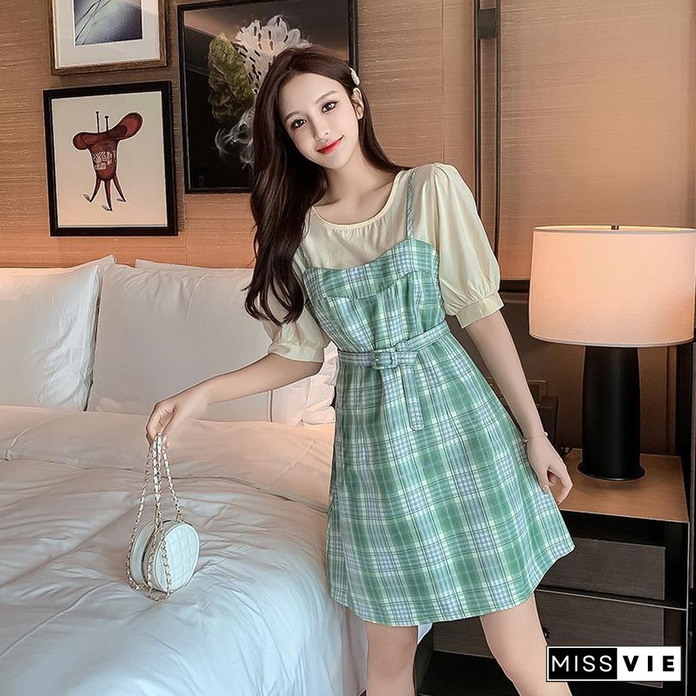 Chic Tee+Plaid Cami Dress P10768