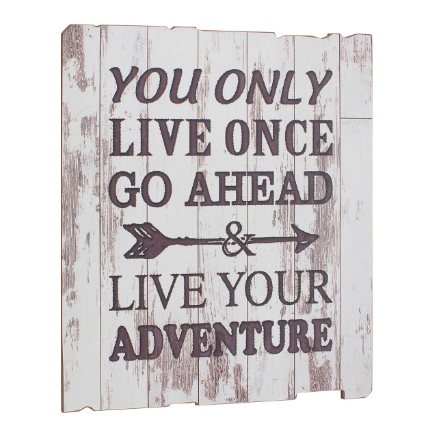 Rustic Wood Live Your Adventure Worn White Painted Wall Art With Attached Hanger Stonebriar Collection