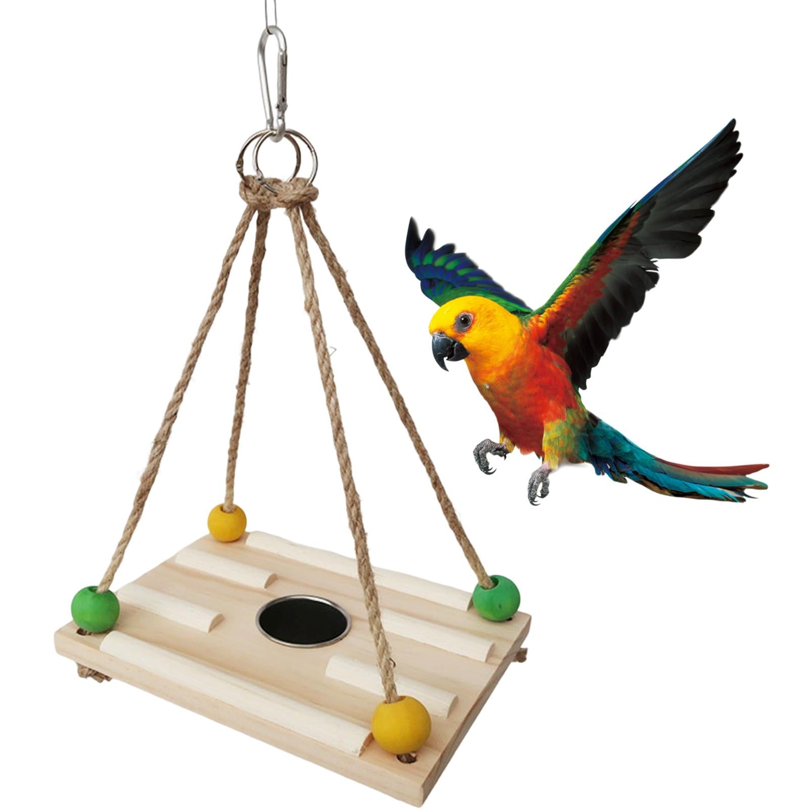 Bird Swing Toys Wooden Standing Chicken Coop Toys Climbing Swing Hanging Cage Decor Bird Parrot Toys for Medium Small Finches Macaw Poultry Rectangle