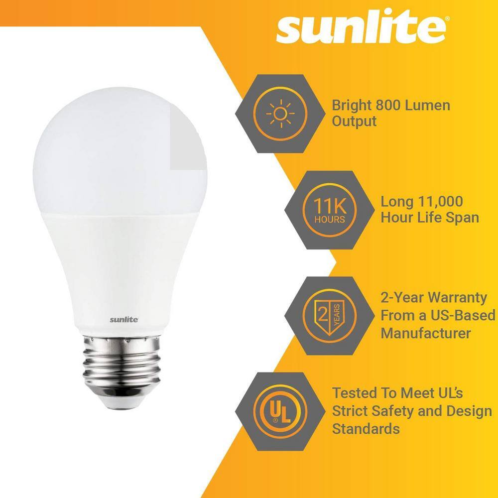 Sunlite 60-Watt Equivalent A19 Non-Dimmable 800 Lumens Medium E26 Base Household LED Light Bulb in Bright White 5000K (12-Pack) HD03217-1