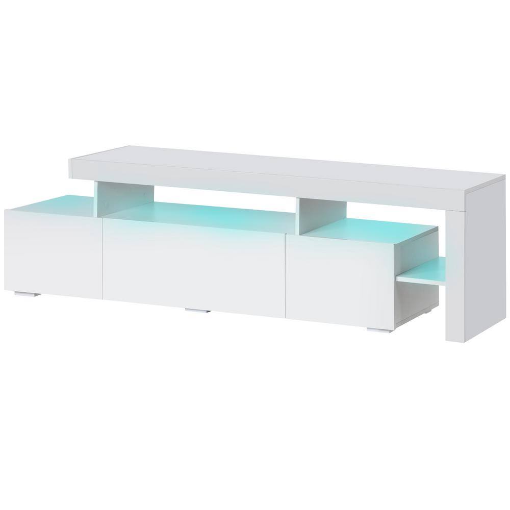 Clihome Modern Style White TV Stand Cabinet Fits TV's up to 70 in. with DVD Shelf and 16-colored LED Lights CL-OT209WH