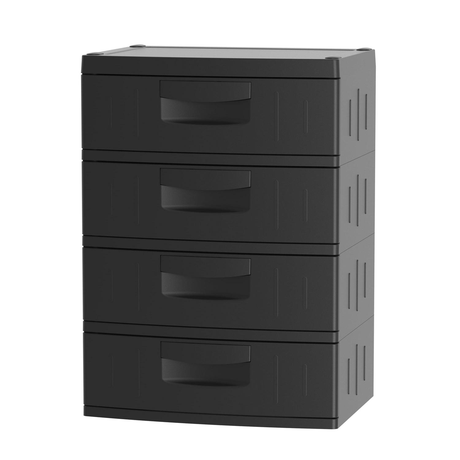 Hyper Tough 4 Drawer Plastic Garage Storage Cabinet 18.7 D x 25.39 W x 35.31 H， Black