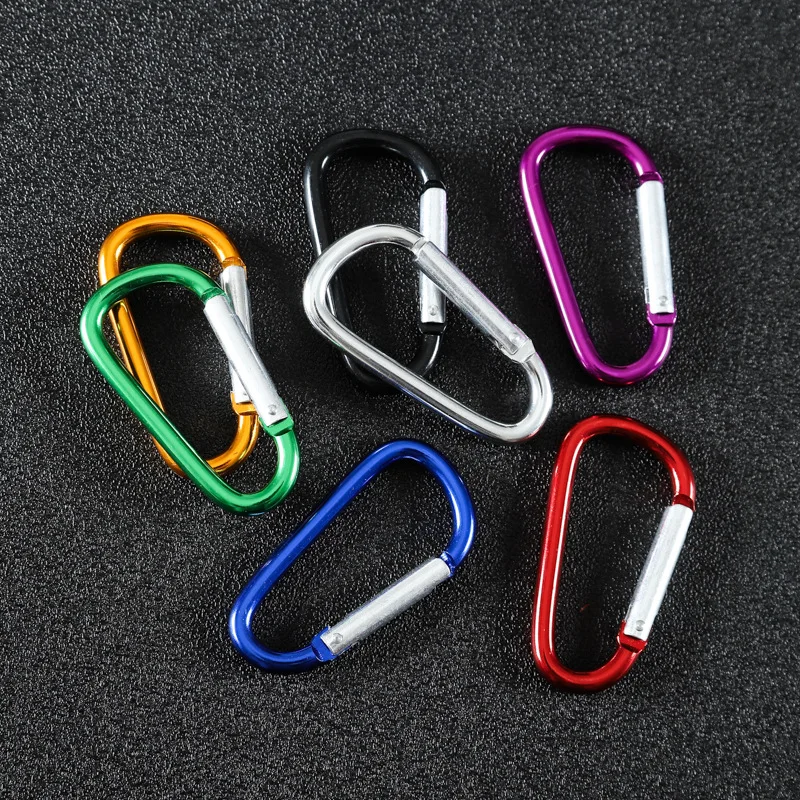 Wholesale 5  flat D Ring accept engraved laser printing silk custom logo aluminum metal steel keychain hook karabiner carabiner