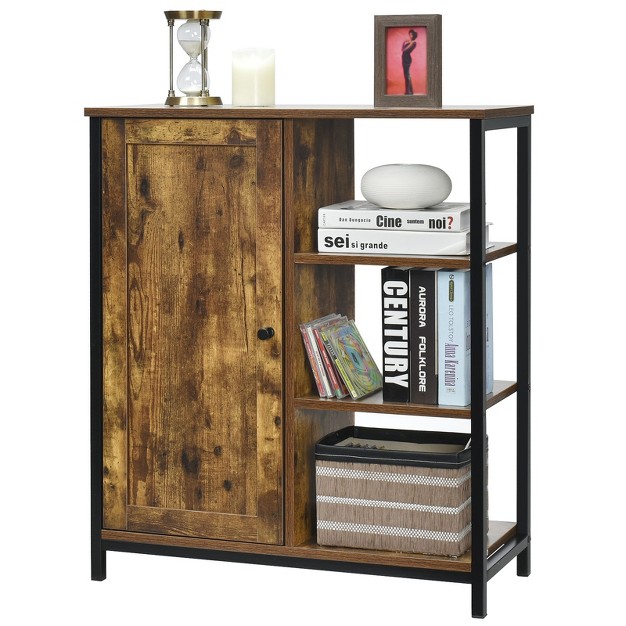 Tangkula Storage Cabinet Multipurpose 3 Open Shelf amp Door With Freestanding Cupboard