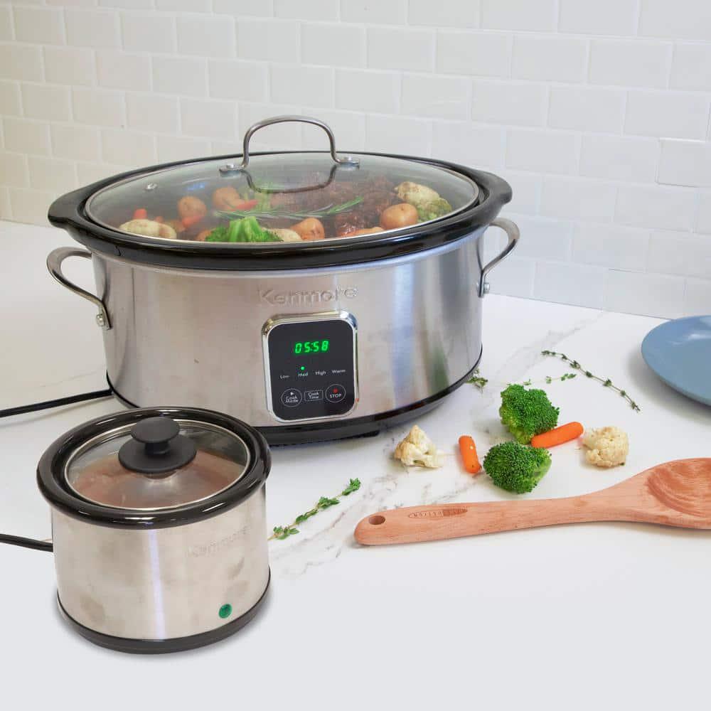 KENMORE 7 qt Black and Stainless Steel Programmable Slow Cooker with Dipper SauceWarmer