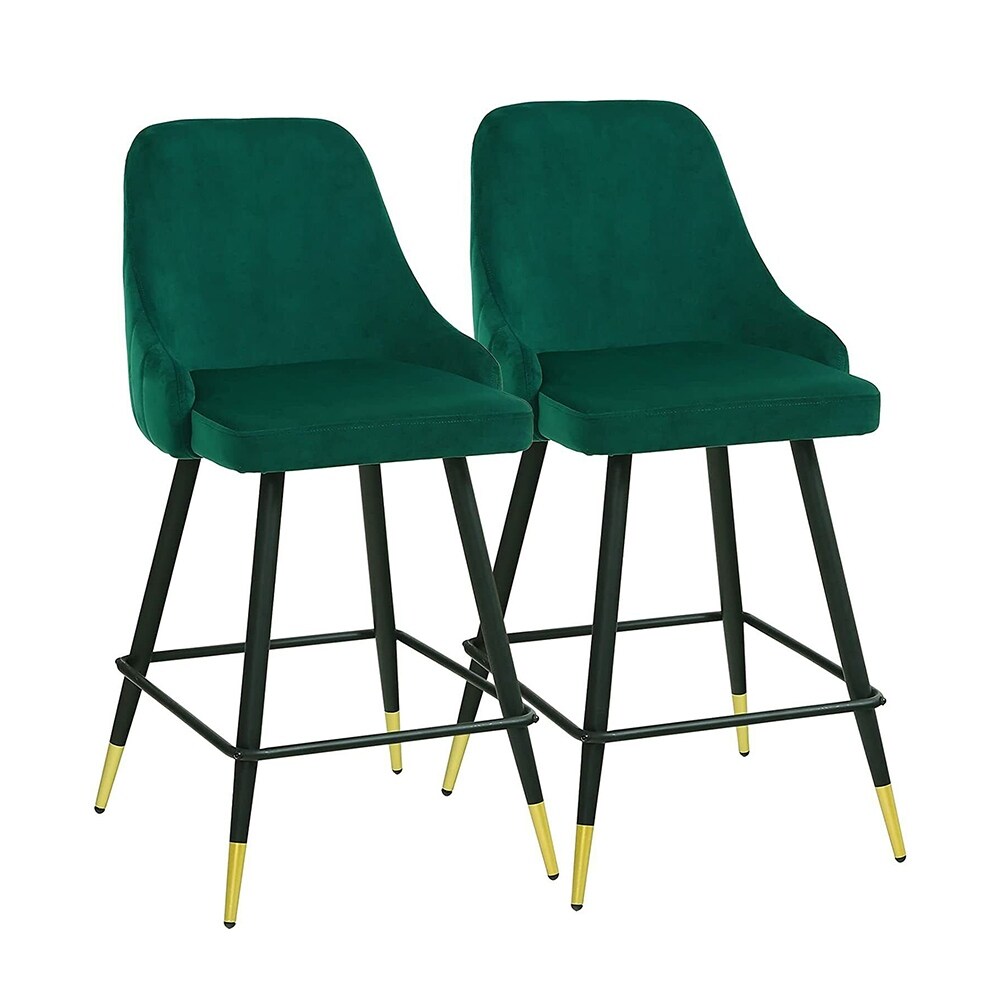 Set of 2 Modern Mid Back Barstools Dining Chairs Green - 19x39.2