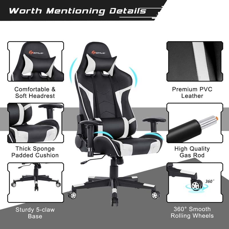 Ergonomic Swivel Massage Gaming Chair Recliner, E-Sport Gamer Racing Chair, Computer Office Chair with Headrest & Lumbar Support