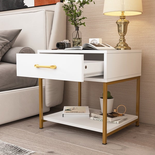 -Drawer Modern Nightstand - Bedside End Table - White/Black|