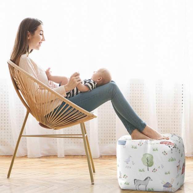 Sweet Jojo Designs Boy Or Girl Gender Neutral Unisex Unstuffed Fabric Ottoman Pouf Cover Farm Animals Multicolor Insert Not Included