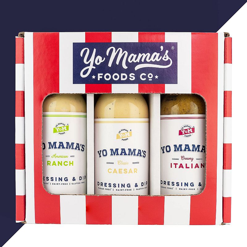 Yo Mama's Foods Low-Carb Dressings Gift Set - Includes (1 ) Ranch， (1) Caesar， (1 ) Italian - Sugar-Free - Dairy-Free - Gluten-Free and made from Fresh Ingredients