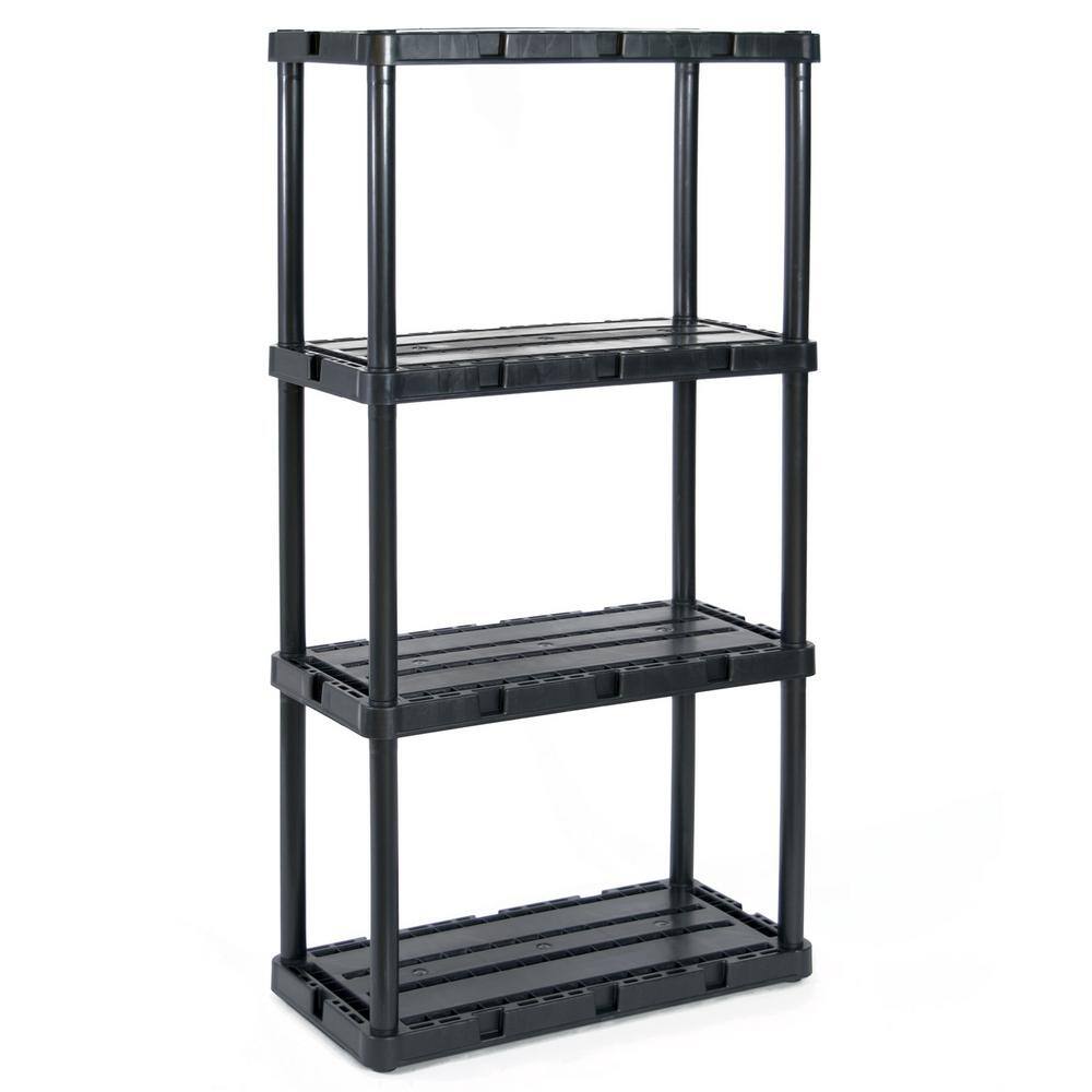 GRACIOUS LIVING Knect A Shelf Black 4-Tier Light Duty Plastic Fixed Garage Storage Shelving Unit (24 in. W x 33 in. H x 12 in. D) 91089-1C