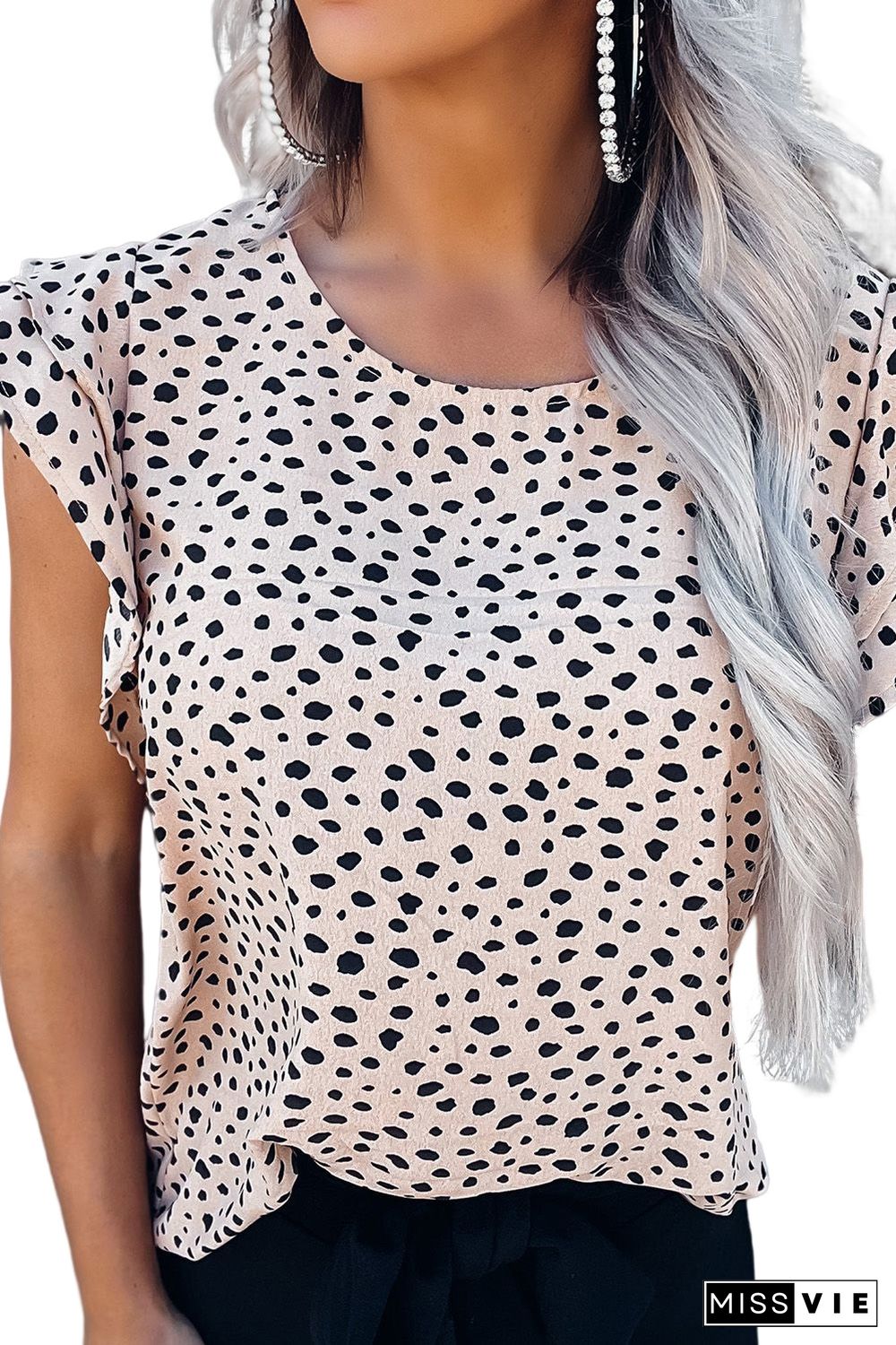 Leopard Spotted Print O-neck Ruffled Tank Top