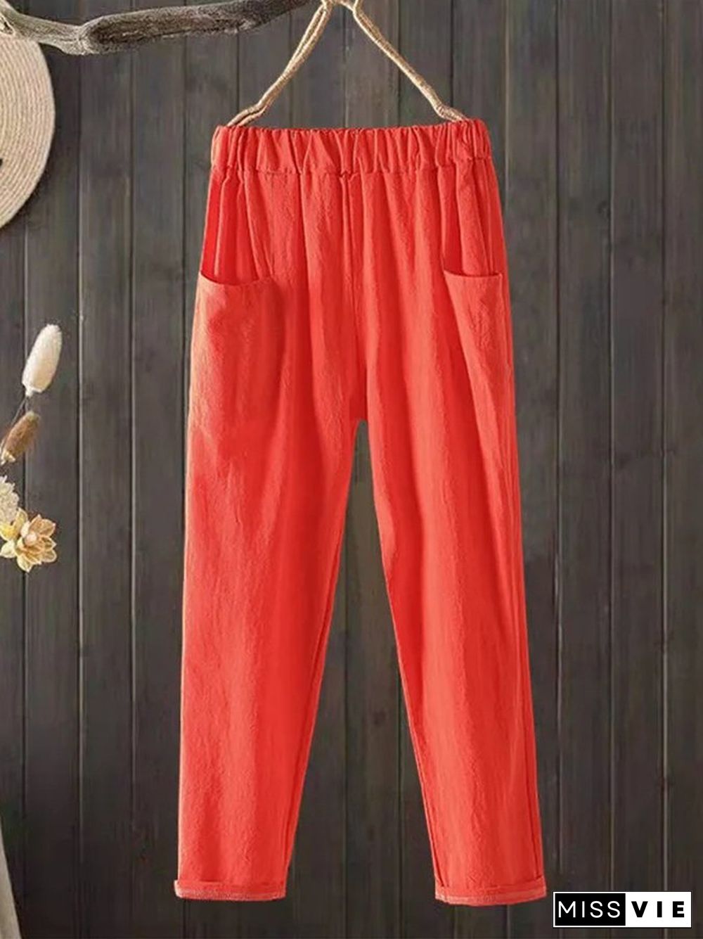 Women's Casual Pure Color Literary Cotton Pants