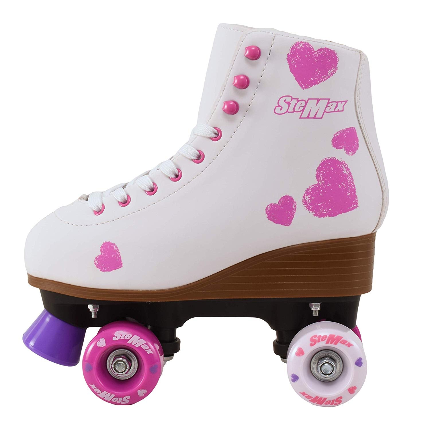 Quad Roller Skates for Girls and Women size 8.0 Women White and Pink Heart Outdoor Indoor and Rink Skating Classic Hightop Fashionable Design