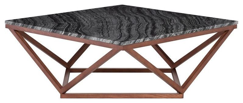 Corrado Coffee Table black wood vein marble top walnut stained ash   Transitional   Coffee Tables   by Virgil Stanis Design  Houzz