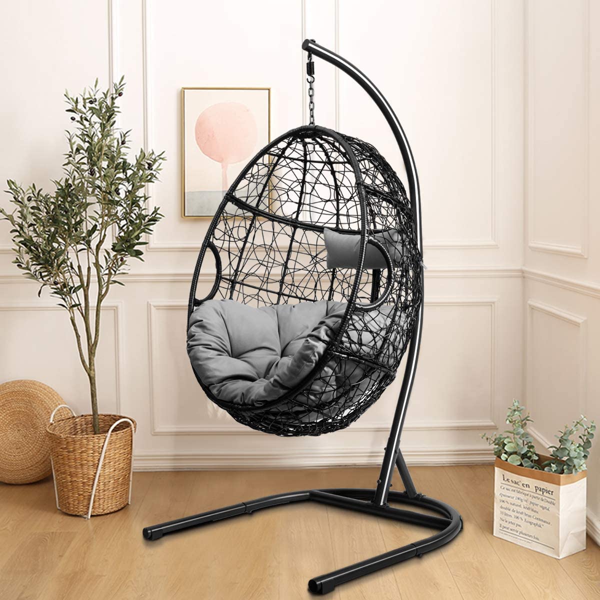 Hanging Egg Chair, Swing Chair with C Hammock Stand Set