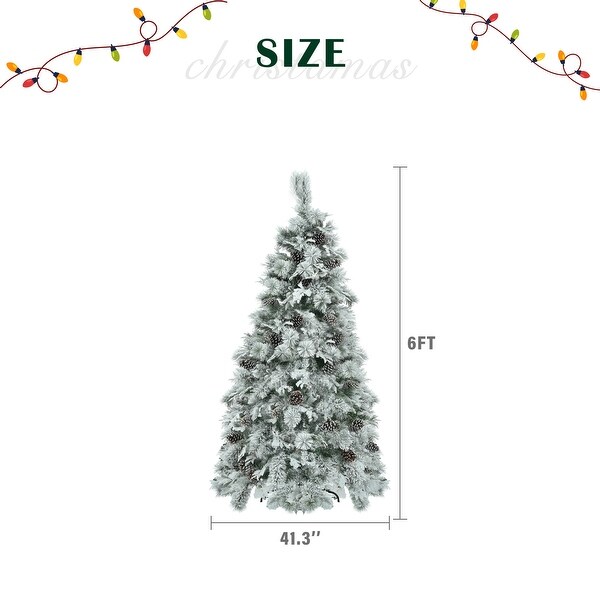 6FT PreLit Spruce Snow Flocked Christmas Tree with Pine Cones