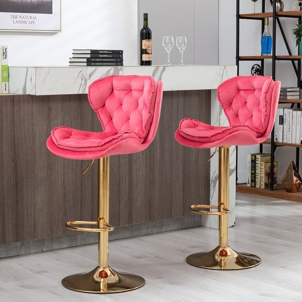 Set of 2 Bar Stools，with Chrome Footrest and Base