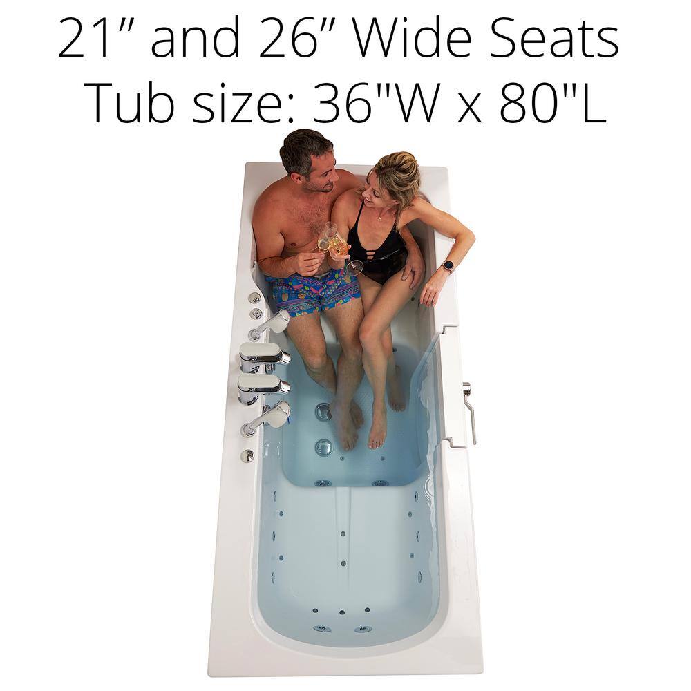 Ella Big4Two 80 in. Whirlpool and Air Bath Walk-In Bathtub in White Foot Massage Heated Seats Fast Fill Faucet Dual Drain O2SA3680THL2x2