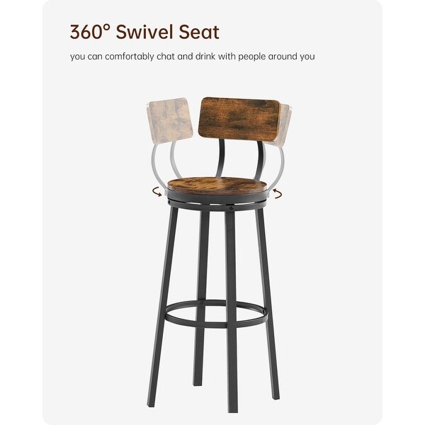 Swivel bar stool set of 2 with backrest