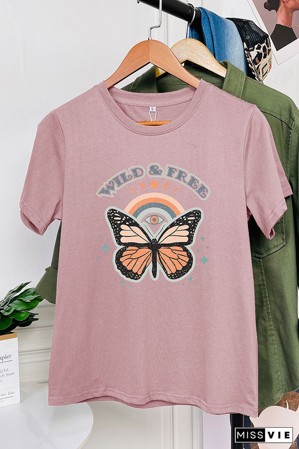 Wild and Free,Butterfly Graphic Tee Wholesale