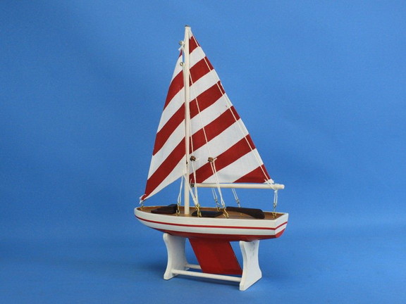 Handcrafted Model Ships sailboat red stripes 12 Wo...