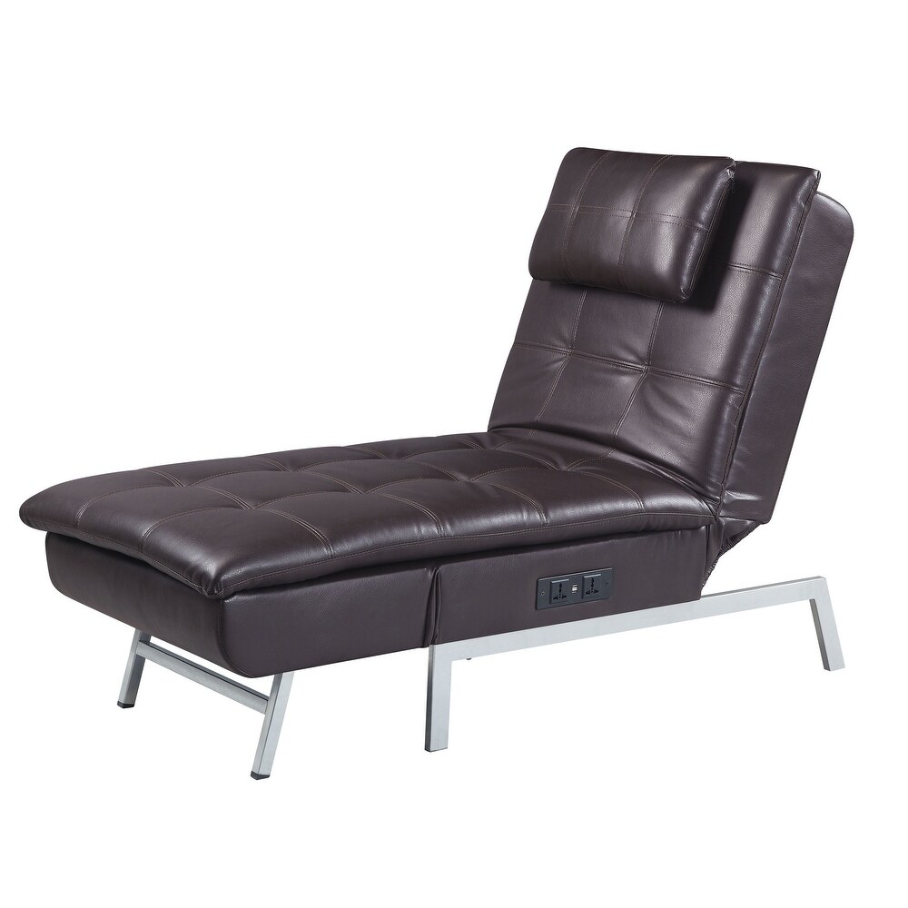 70 Inch Chaise Lounge With USB Port  Square Tufting  1 Pillow  Black