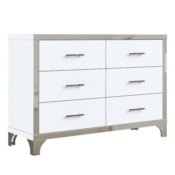 Elegant Mirrored Storage Cabinet， High Gloss 6 Drawers Dresser with Metal Handle - - 37846140